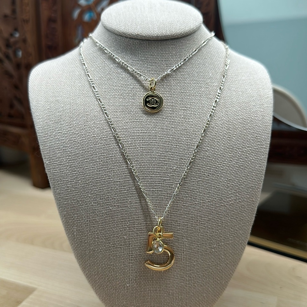 Chanel Charm Silver Necklace (2 in 1) 🤍